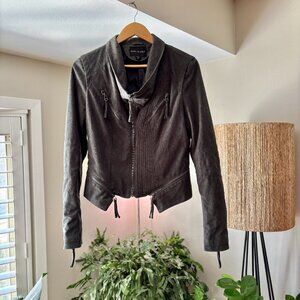 Solemio Faux Suede Moto Jacket, Gray - Size M